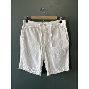 ZARA Men's Cotton Shorts Cuffed Beige Ivory Tie Waist Summer Beach Size Medium